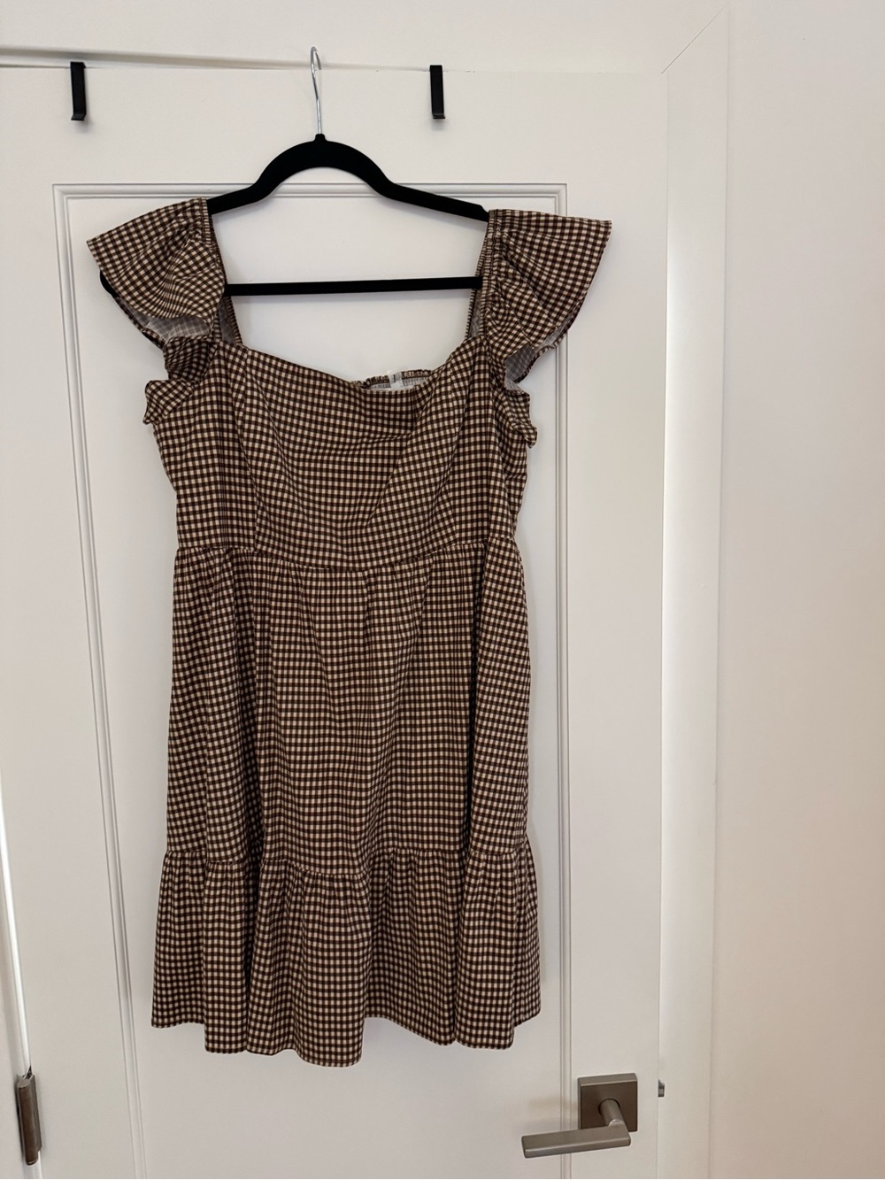Reformation Brown Gingham Ruffle Strap Casual Dress